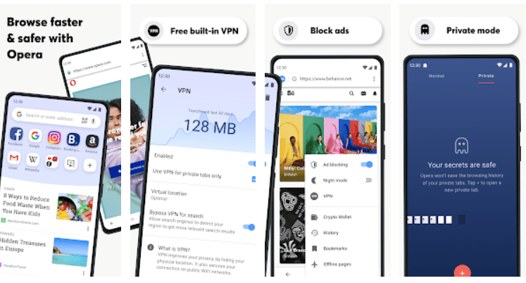 Google Chrome alternative on Android Opera browser with free VPN