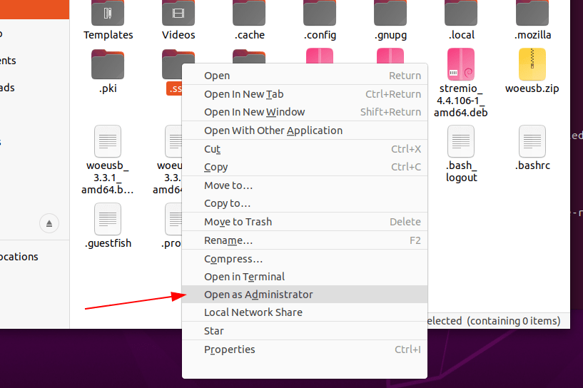 Open Folder as root in Ubuntu file manager-min