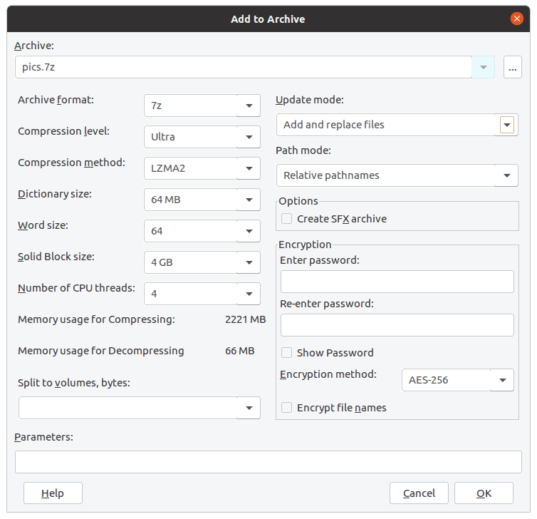 Setup to use p7Zip on Ubuntu 22.04