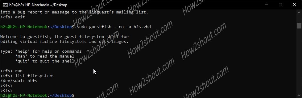 Check VHD image file system format on Linux using guestfish tool