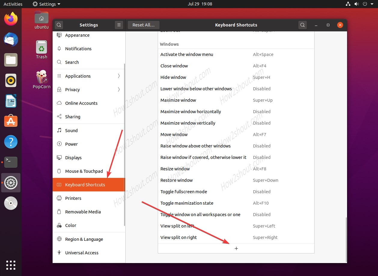 Keyboard shortcut for popcorn time on ubuntu linux