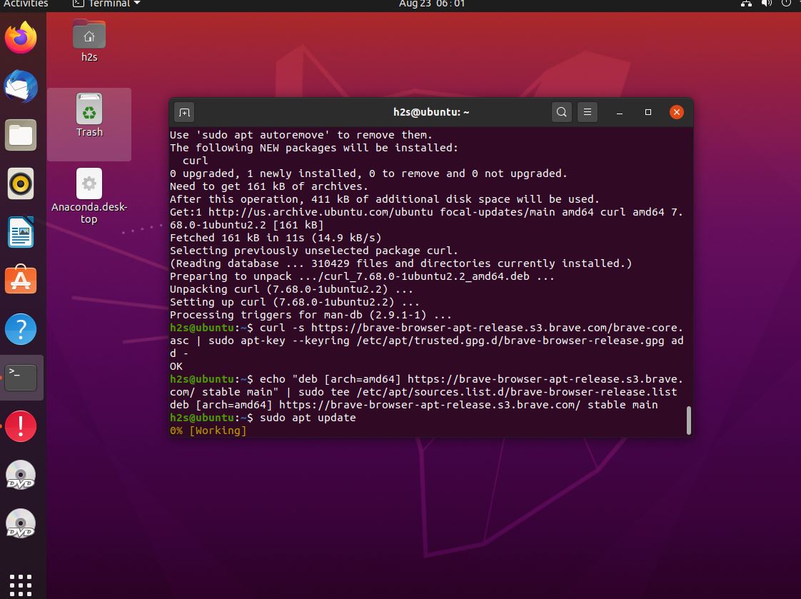 Installing brave brwoser on Ubuntu 20.04 Linux min