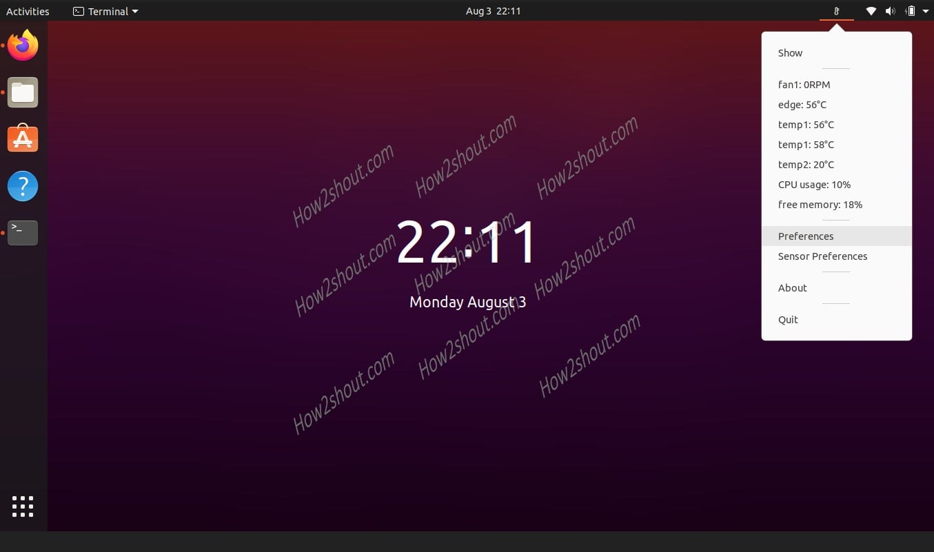 Psensor icon in the Ubuntu in th task bar