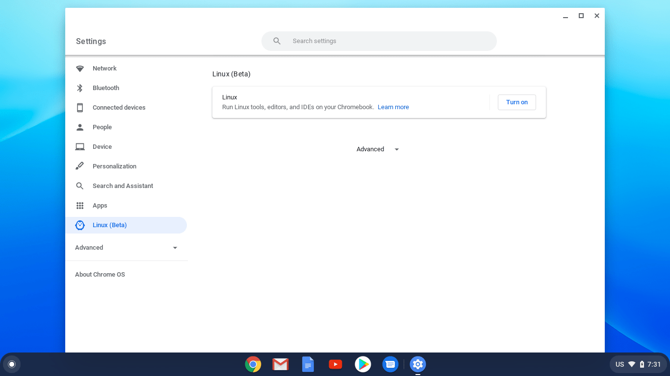 Turn ON Linux Beta option min