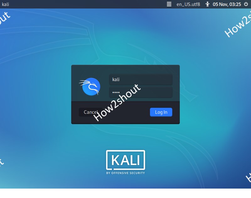 Default username and Password for Kali Linux
