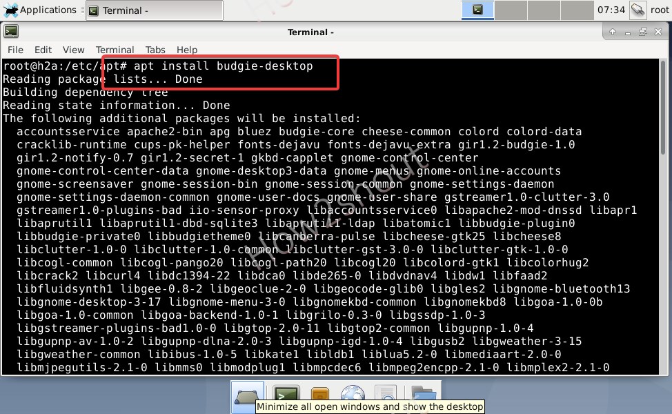 Budgie Desktop installation command on Debian Buster