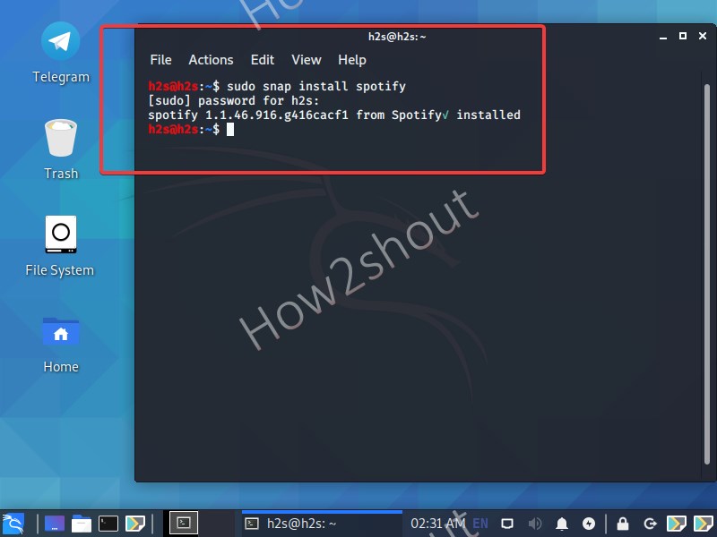 Install spotify on Kali linux using SNAP
