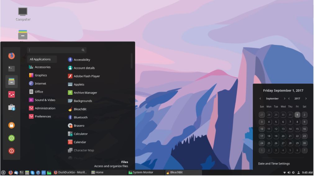 Linux Cinnamon Desktop Interface 2021