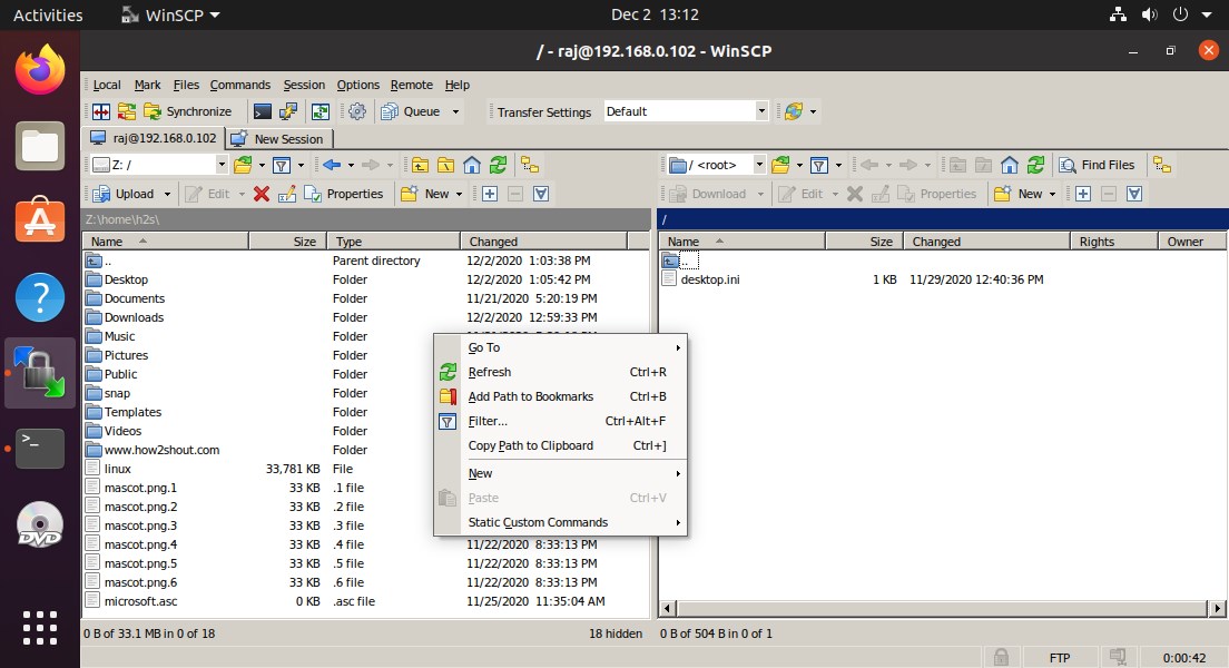 Start Transferring WinSCP FTp client on Linux