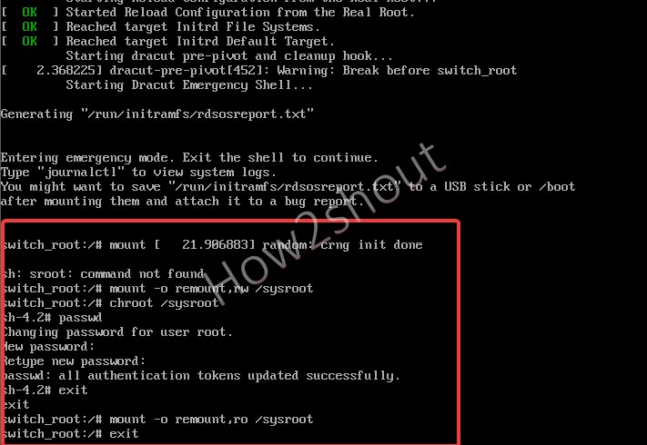 Commands to change forget CentOS 7 Linux password
