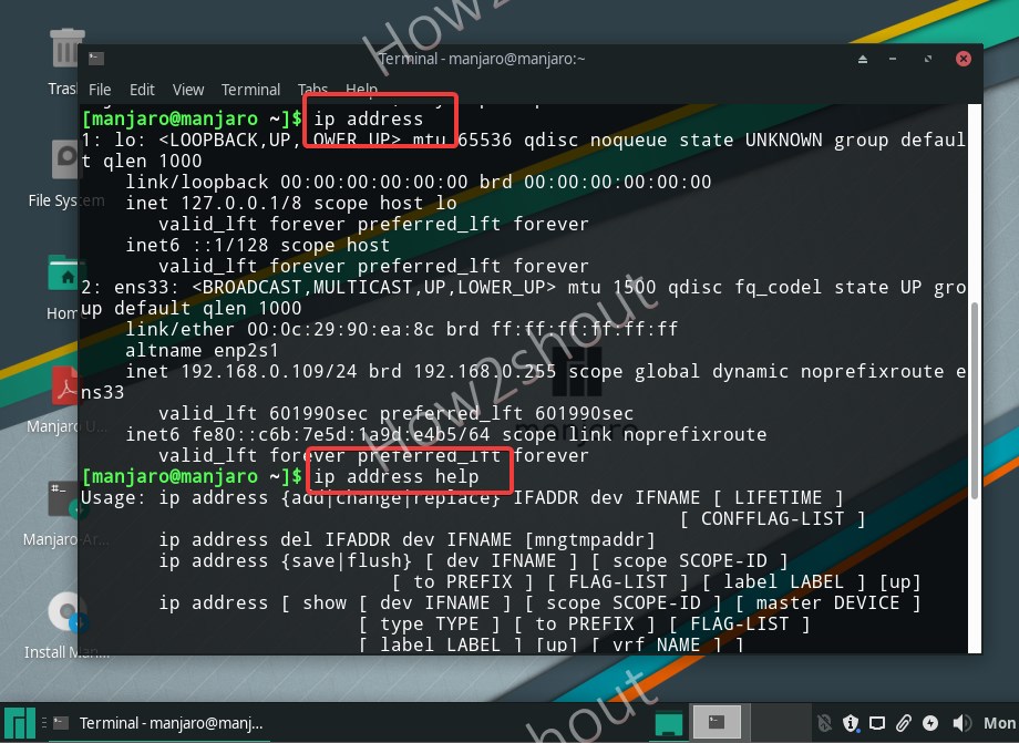 Get Linux ip address using command