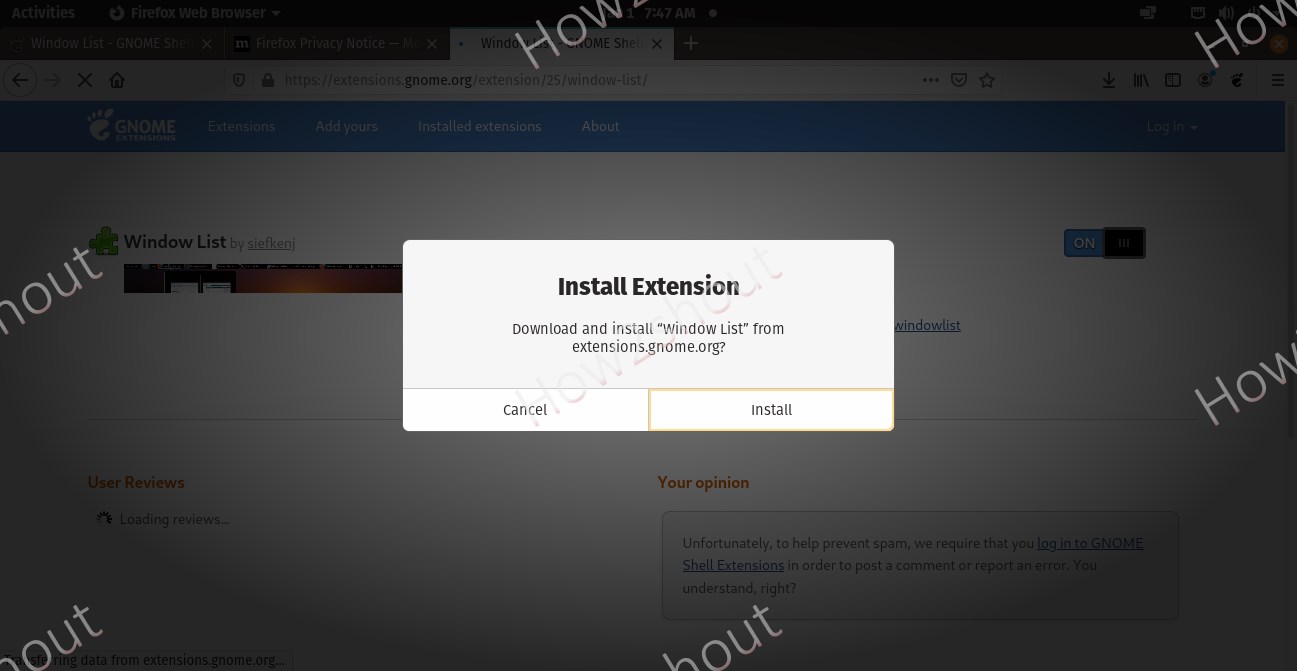 Install Windows List extension Gnome