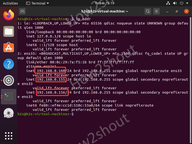 Check Multiple Ip address using Command terminal on Ubuntu 20.04