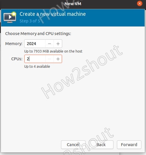 Choose Memory and CPU settings