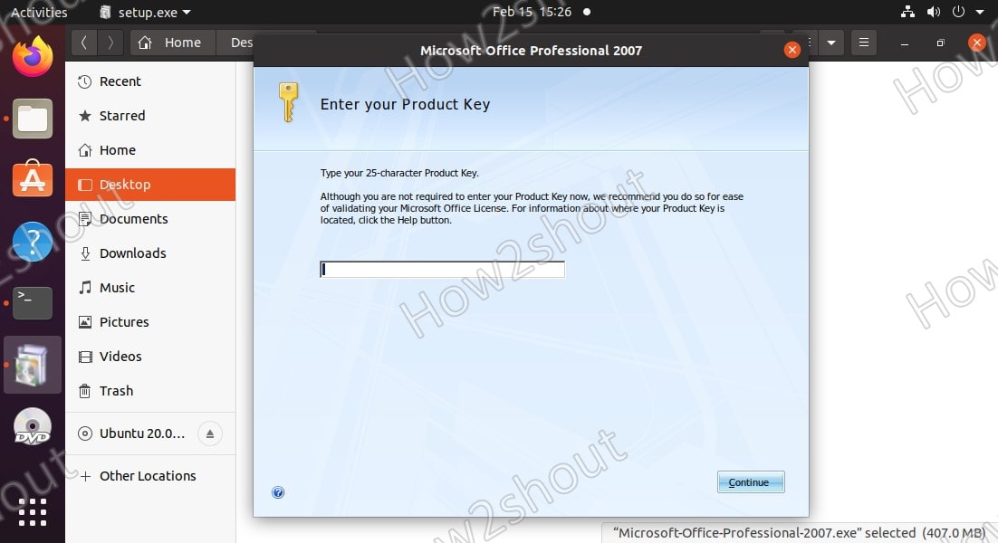 Enter office Product Key