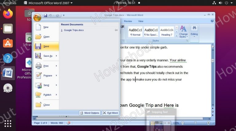 Mircrosoft Office Word Ubuntu 20.04 Linux