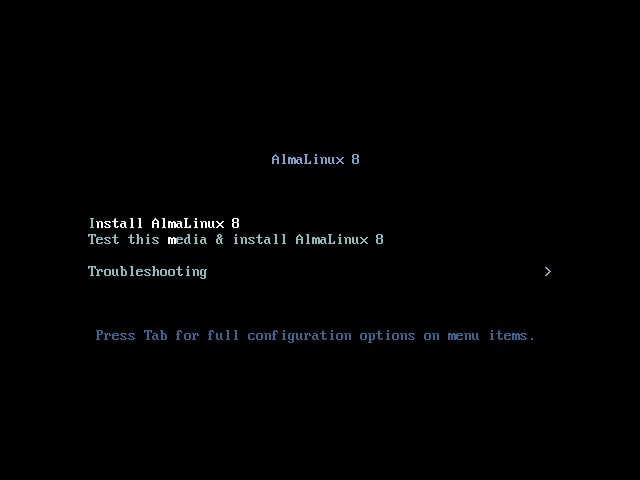 AlmaLinux Boot menu