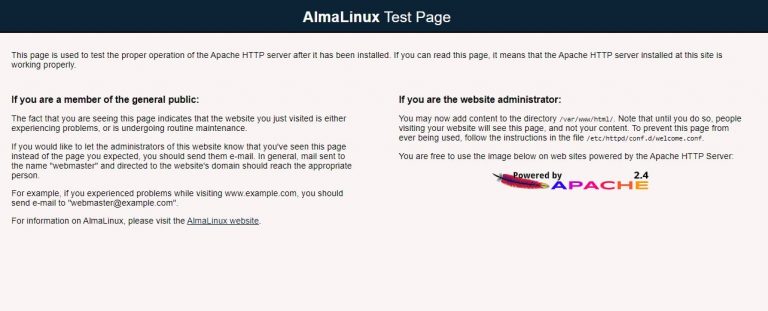 Apache HTTP server test on AlmaLinux