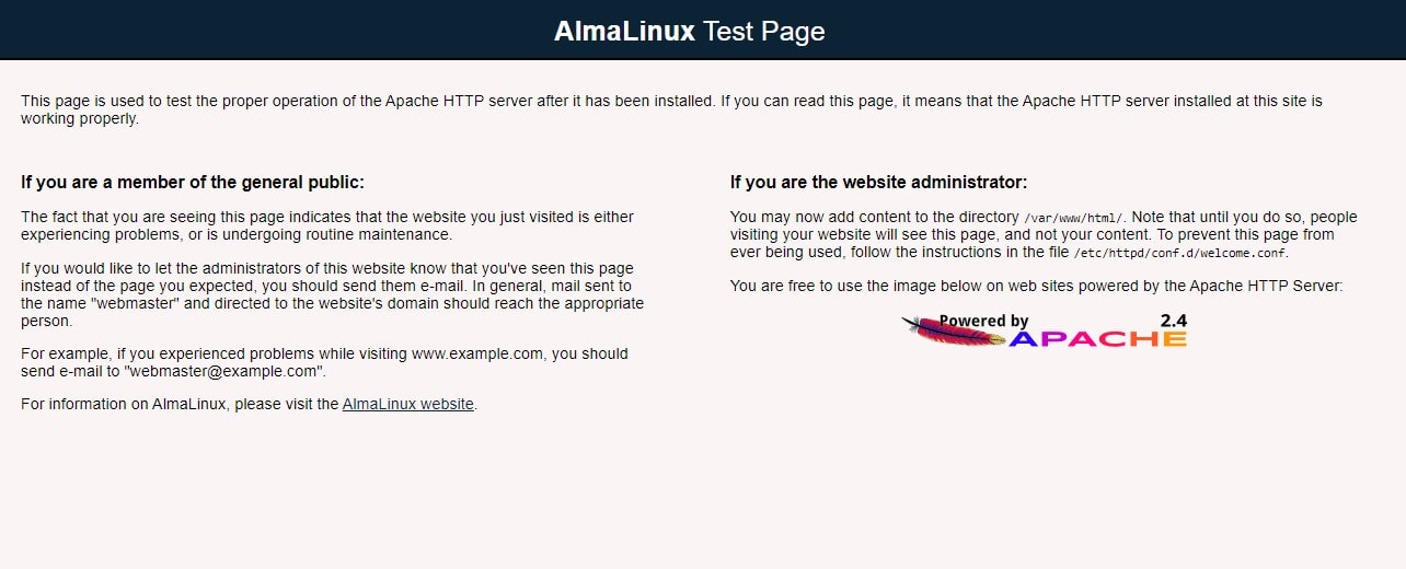 Test du serveur HTTP Apache sur AlmaLinux