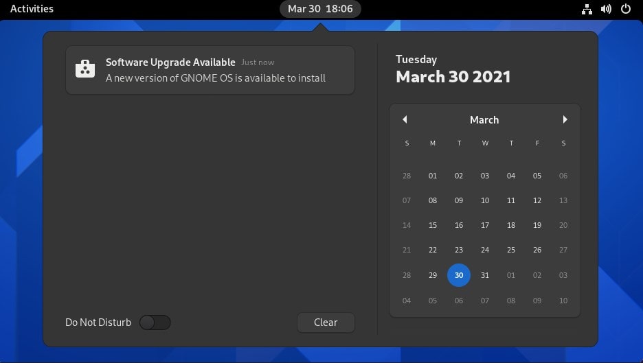 Gnome 40 Notification and Calender