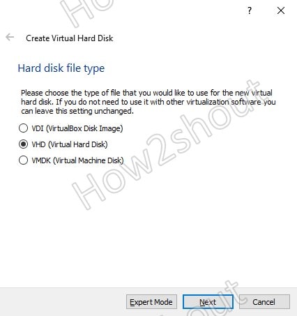 Hard disk file type on Virtualbox