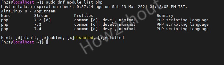 Rechercher des modules ou des versions PHP à installer sur AlmaLinux 8