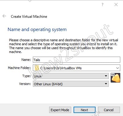 Select Tails VM OS type on Virtualbox