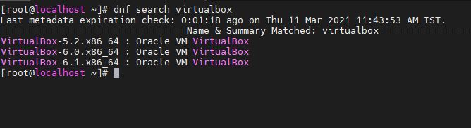 Versions of VirtualBox availabel to install on AlmaLinux