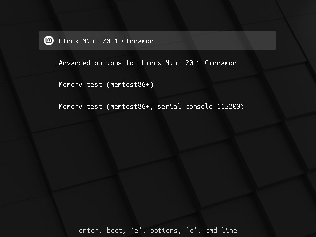 Open Linux Mint Grub Boot Menu