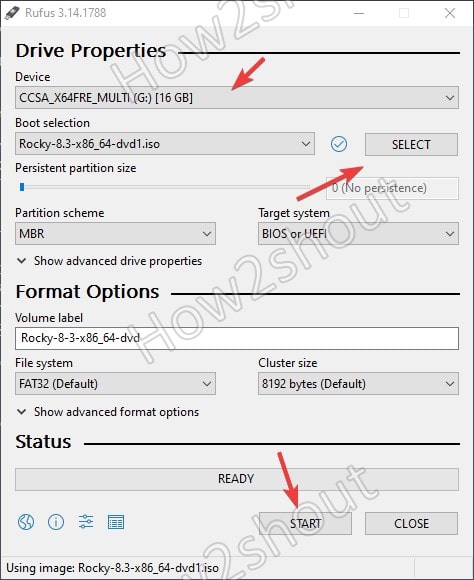 Create Rocky Linux USB bootable on Windows using Rufus