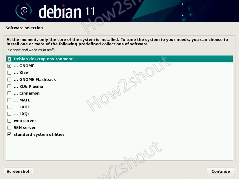 Select Debian 11 Desktop Envrionment to install