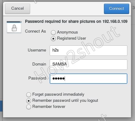 Entrez le mot de passe utilisateur SAMBA