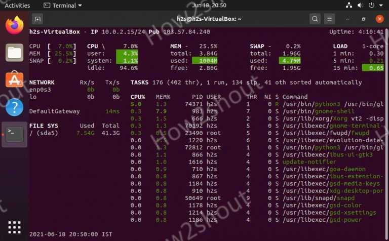 Glances installa nd use on Ubuntu 20.04