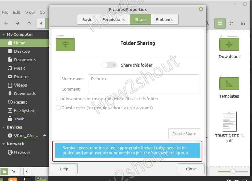 How to enable SAMBA on Linux Mint