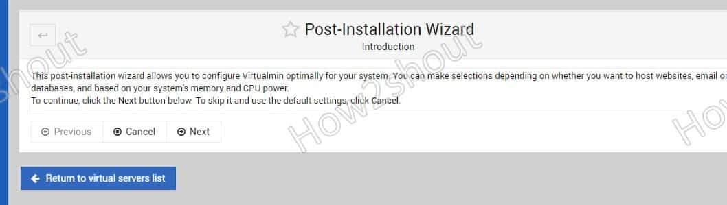 Post Installation Wizard Virtualmin