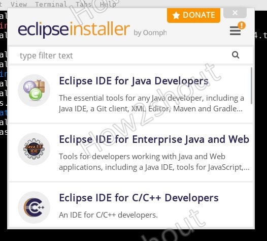 Select the Eclipse IDE for JAva or C or web