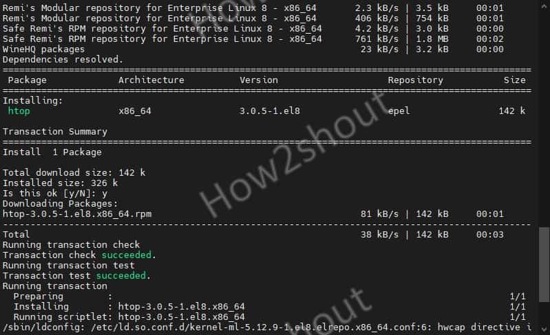 htop install on RHEL based Almalinux or Rocky linux