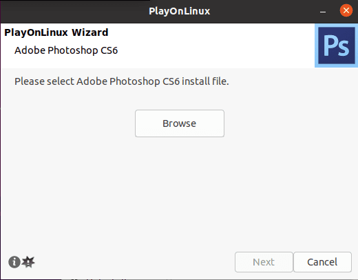 Browse file to install of Photoshop