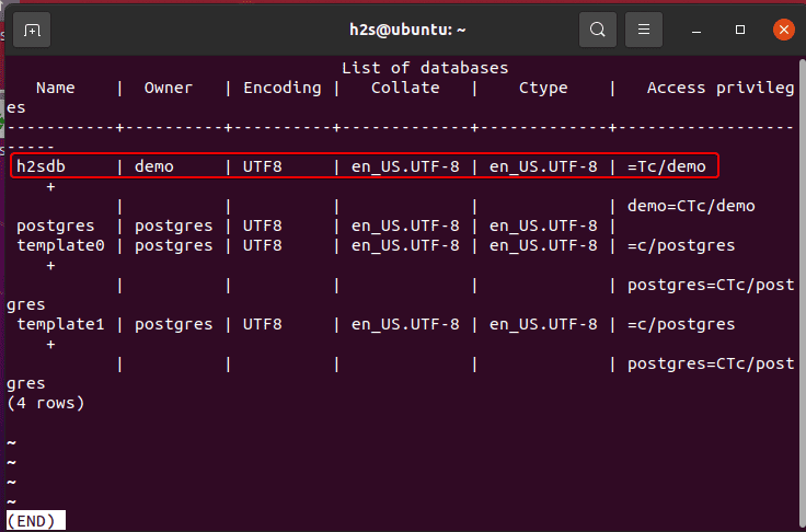 Command to create database in postgresql installed on Ubuntu 20.04