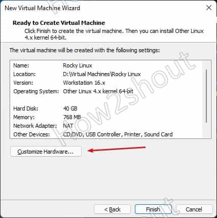 Customize Vmware hardware for Rocky Linux Virtual machine