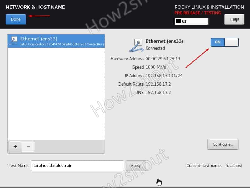 Enable Ethernet connection in Vmware Rocky