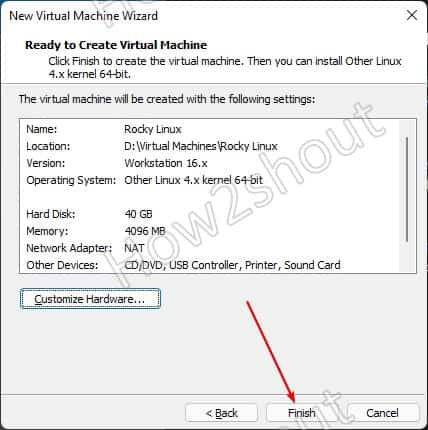 Finish Vmware Virtual machine creation