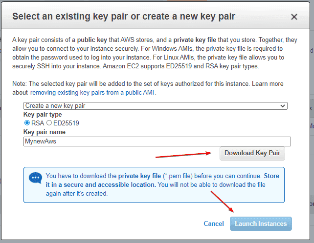 Download a new private Key Pair