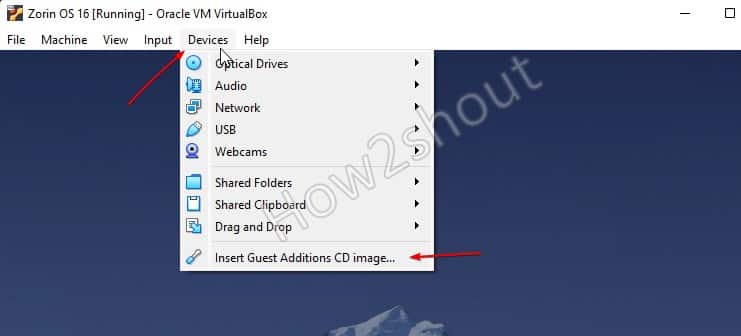 Insert Guest Addtions CD in VirtualBox