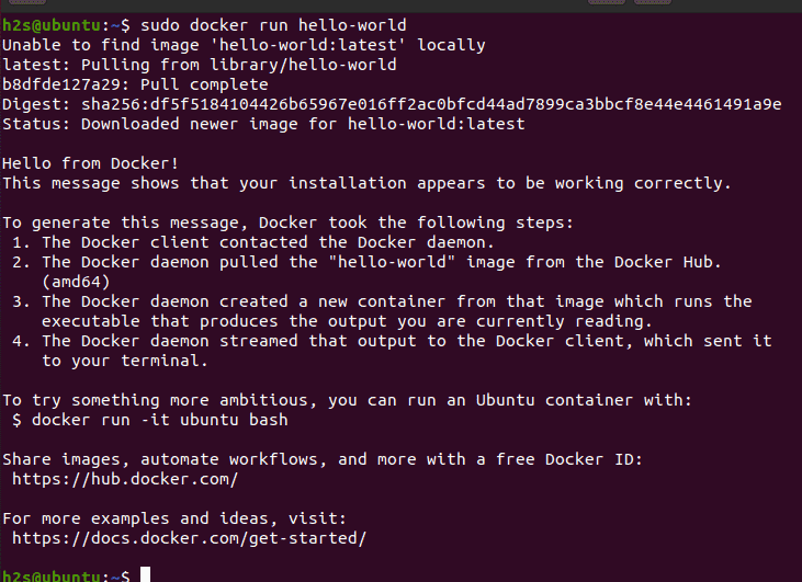 Test Docker installation on Ubuntu