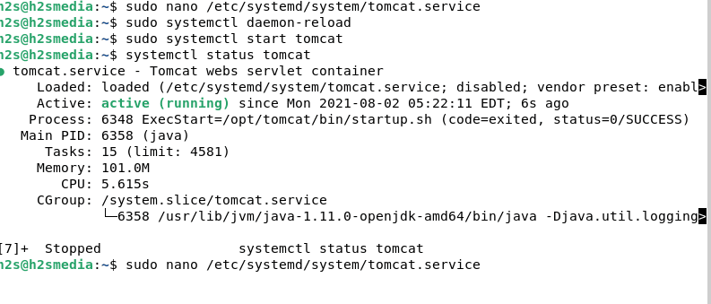 Tomcat service status on Debian 11 Bullseye