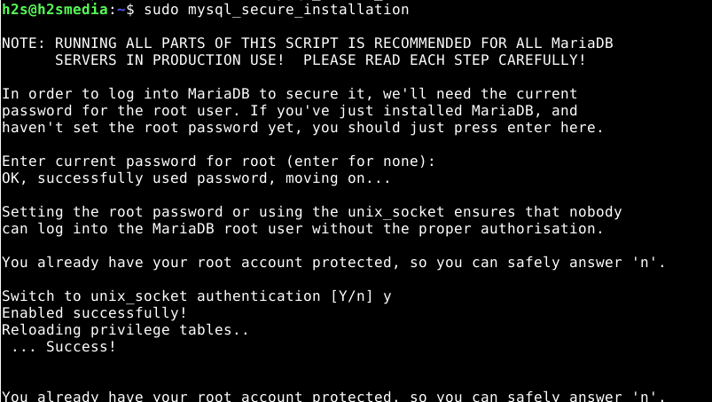 secure installation of MariaDB