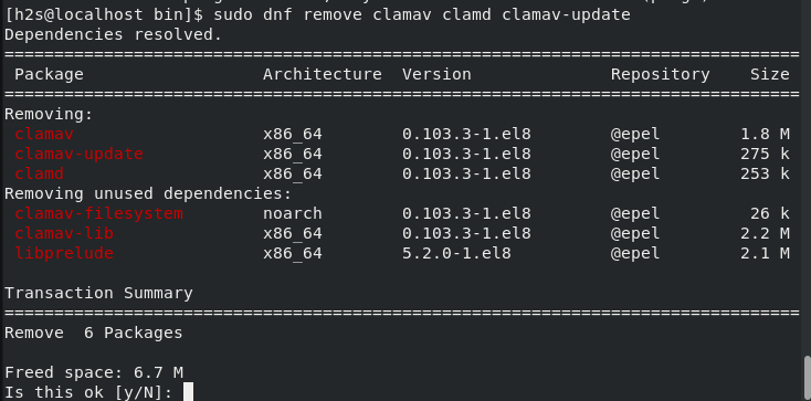 uninstall and remove ClamAV from Rocky Linux or Almalinux 8