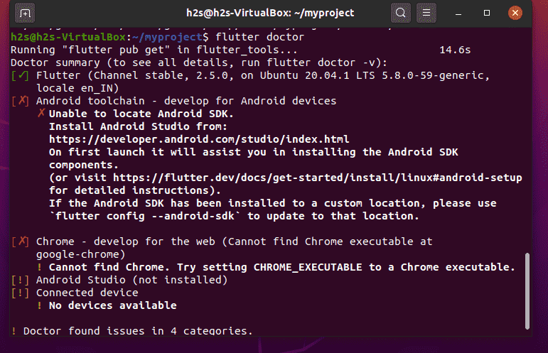 Flutter Doctor on Ubuntu to check errors