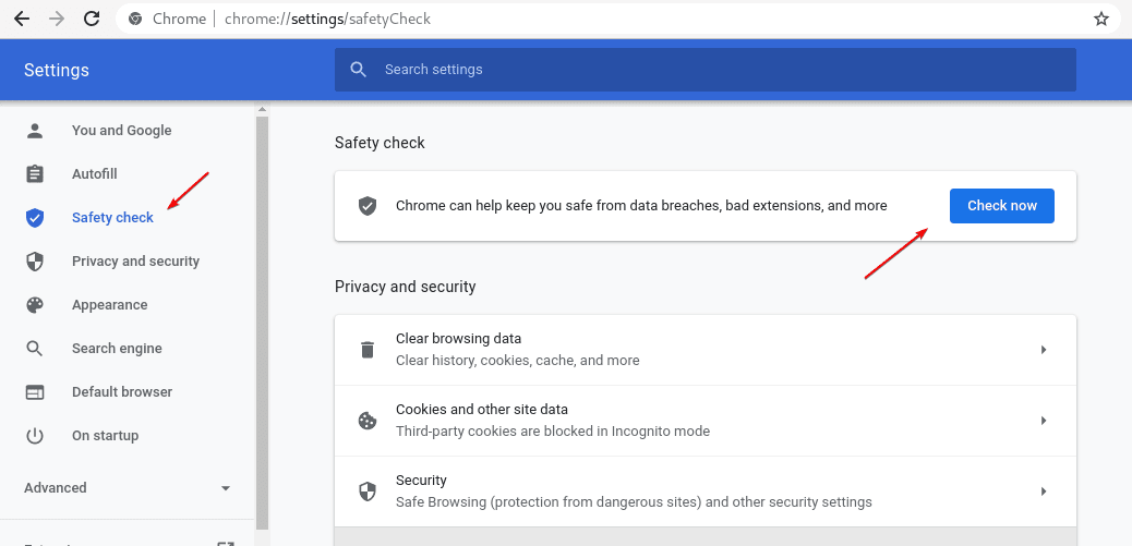 Safety Check update Google chrome fedora
